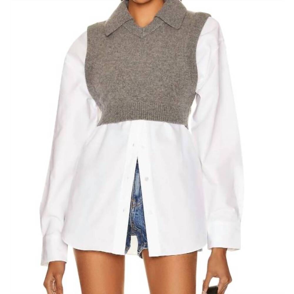NEW ALEXANDER WANG oxford bi-layer with cropped wool vest in gray /white